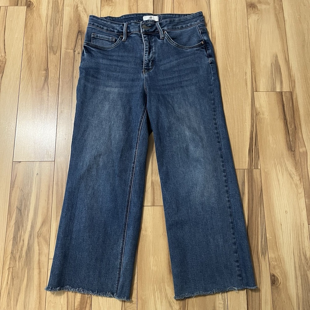 RFM Jeans Womens Sz 14 Denim High Rise Cropped Wide Leg Raw Hem